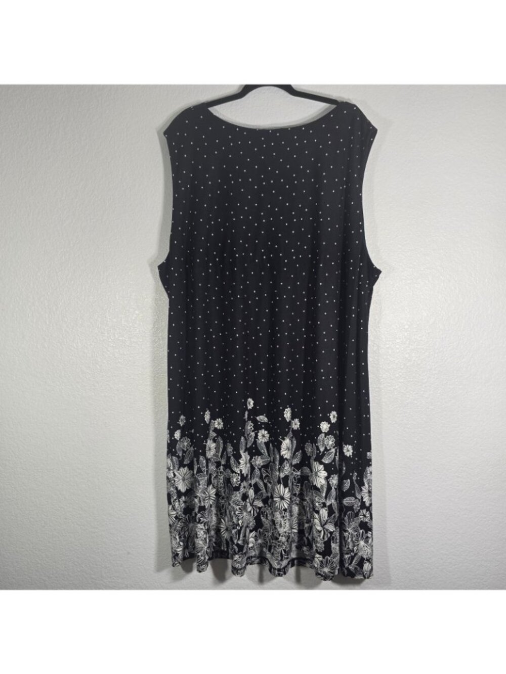 Ulla Popken Sheath Dress Women 28/30 Black Polka Dot Floral Pullover Sleeveless - Picture 4 of 8